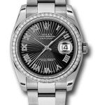 Rolex Steel and White Gold Datejust 36 Watch – 52 Diamond Bezel – Black Sunbeam Roman Dial – Oyster Bracelet – 116244 bksbro