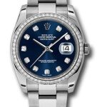 Rolex Steel and White Gold Datejust 36 Watch – 52 Diamond Bezel – Blue Diamond Dial – Oyster Bracelet – 116244