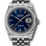 Rolex Steel and White Gold Datejust 36 Watch – 52 Diamond Bezel – Blue Index Dial – Jubilee Bracelet – 116244