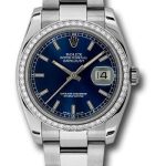 Rolex Steel and White Gold Datejust 36 Watch – 52 Diamond Bezel – Blue Index Dial – Oyster Bracelet – 116244