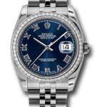 Rolex Steel and White Gold Datejust 36 Watch – 52 Diamond Bezel – Blue Roman Dial – Jubilee Bracelet – 116244