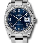 Rolex Steel and White Gold Datejust 36 Watch – 52 Diamond Bezel – Blue Roman Dial – Oyster Bracelet – 116244
