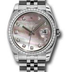 Rolex Steel and White Gold Datejust 36 Watch – 52 Diamond Bezel – Dark Mother-Of-Pearl Diamond Dial – Jubilee Bracelet – 116244 dkmdj