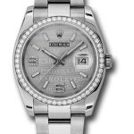 Rolex Steel and White Gold Datejust 36 Watch – 52 Diamond Bezel – Silver Wave Diamond 6 And 9 Arabic Dial – Oyster Bracelet – 116244 swdao