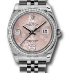 Rolex Steel and White Gold Datejust 36 Watch – 52 Diamond Bezel – Pink Floral Arabic Dial – Jubilee Bracelet – 116244