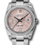 Rolex Steel and White Gold Datejust 36 Watch – 52 Diamond Bezel – Pink Floral Arabic Dial – Oyster Bracelet – 116244
