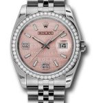 Rolex Steel and White Gold Datejust 36 Watch – 52 Diamond Bezel – Pink Wave Diamond 6 And 9 Arabic Dial – Jubilee Bracelet – 116244 pwdaj