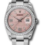 Rolex Steel and White Gold Datejust 36 Watch – 52 Diamond Bezel – Pink Wave Diamond 6 And 9 Arabic Dial – Oyster Bracelet – 116244 pwdao