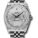 Rolex Steel and White Gold Datejust 36 Watch – 52 Diamond Bezel – Silver Diamond Dial – Jubilee Bracelet – 116244