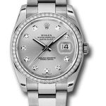 Rolex Steel and White Gold Datejust 36 Watch – 52 Diamond Bezel – Silver Diamond Dial – Oyster Bracelet – 116244