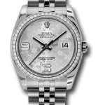 Rolex Steel and White Gold Datejust 36 Watch – 52 Diamond Bezel – Silver Floral Arabic Dial – Jubilee Bracelet – 116244