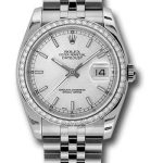 Rolex Steel and White Gold Datejust 36 Watch – 52 Diamond Bezel – Silver Index Dial – Jubilee Bracelet – 116244