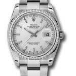 Rolex Steel and White Gold Datejust 36 Watch – 52 Diamond Bezel – Silver Index Dial – Oyster Bracelet – 116244