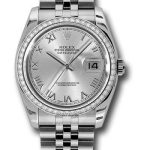 Rolex Steel and White Gold Datejust 36 Watch – 52 Diamond Bezel – Silver Roman Dial – Jubilee Bracelet – 116244