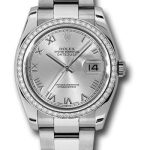 Rolex Steel and White Gold Datejust 36 Watch – 52 Diamond Bezel – Silver Roman Dial – Oyster Bracelet – 116244