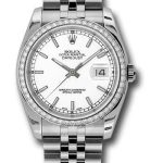 Rolex Steel and White Gold Datejust 36 Watch – 52 Diamond Bezel – White Index Dial – Jubilee Bracelet – 116244