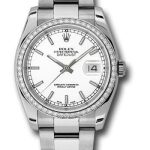 Rolex Steel and White Gold Datejust 36 Watch – 52 Diamond Bezel – White Index Dial – Oyster Bracelet – 116244