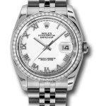 Rolex Steel and White Gold Datejust 36 Watch – 52 Diamond Bezel – White Roman Dial – Jubilee Bracelet – 116244