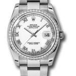 Rolex Steel and White Gold Datejust 36 Watch – 52 Diamond Bezel – White Roman Dial – Oyster Bracelet – 116244