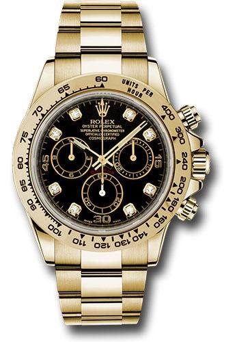 Rolex Yellow Gold Cosmograph Daytona 40 Watch – Black Diamond Dial – 116508
