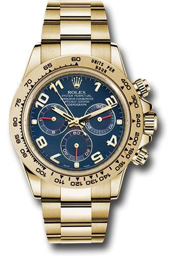 Rolex Yellow Gold Cosmograph Daytona 40 Watch – Blue Arabic Dial – 116508