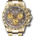 Rolex Yellow Gold Cosmograph Daytona 40 Watch – Dark Mother-Of-Pearl And Gold Crystal Diamond Dial – 116508