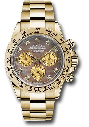 Rolex Yellow Gold Cosmograph Daytona 40 Watch – Dark Mother-Of-Pearl And Gold Crystal Diamond Dial – 116508