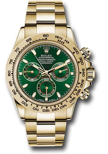 Rolex Yellow Gold Cosmograph Daytona 40 Watch – Green Stick Dial – 116508