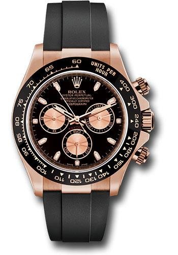 Rolex Everose Gold Cosmograph Daytona 40 Watch – Black Index Dial – Black Oysterflex Strap – 116515LN bkpof