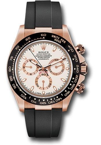 Rolex Everose Gold Cosmograph Daytona 40 Watch – Ivory Colored Index Dial – Black Oysterflex Strap – 116515LN