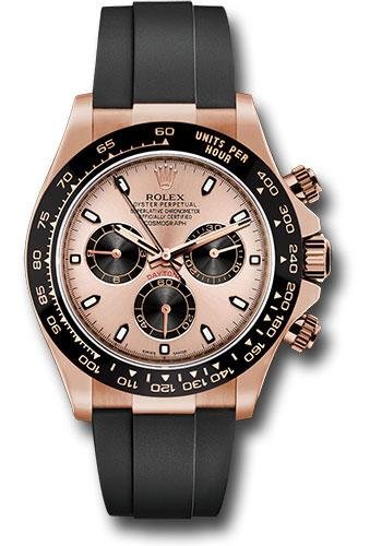 Rolex Everose Gold Cosmograph Daytona 40 Watch – Pink Index Dial – Black Oysterflex Strap – 116515LN pbkof