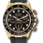 Rolex Yellow Gold Cosmograph Daytona 40 Watch – Black Diamond Dial – Black Oysterflex Strap – 116518LN bkdof