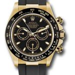 Rolex Yellow Gold Cosmograph Daytona 40 Watch – Black Index Dial – Black Oysterflex Strap – 116518LN