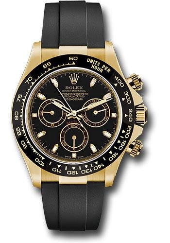 Rolex Yellow Gold Cosmograph Daytona 40 Watch – Black Index Dial – Black Oysterflex Strap – 116518LN