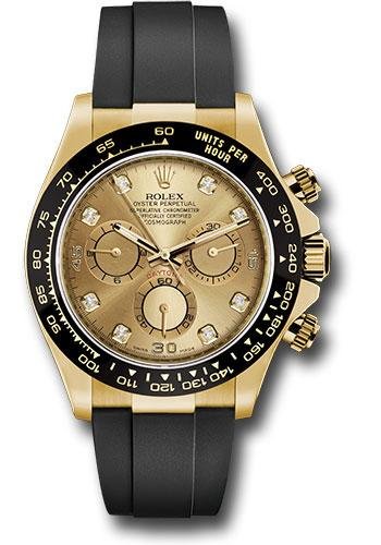 Rolex Yellow Gold Cosmograph Daytona 40 Watch – Champagne Diamond Dial – Black Oysterflex Strap – 116518LN chdof