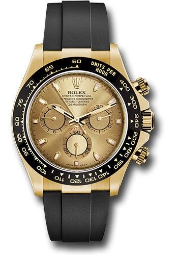 Rolex Yellow Gold Cosmograph Daytona 40 Watch – Champagne Index Dial – Black Oysterflex Strap – 116518LN