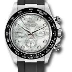 Rolex White Gold Cosmograph Daytona 40 Watch – Mother-of-Pearl Diamond Dial – Black Oysterflex Strap – 116519LN