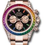Rolex Everose Cosmograph Daytona 40 Watch – 36 Baguette-Cut Sapphires In Rainbow Graduation Bezel – Black Rainbow Sapphire Dial – 116595RBOW bkgcs