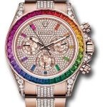 Rolex Everose Cosmograph Daytona 40 Watch – 36 Baguette-Cut Sapphires In Rainbow Graduation Bezel – Diamond Paved Rainbow Sapphire Dial – Diamond Bracelet – 116595RBOW dpgcs