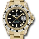 Rolex Yellow Gold GMT-Master II 40 Watch – Diamond And Black Sapphire Bezel – Black Dial – Oyster Bracelet – 116758SANR