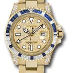Rolex Yellow Gold GMT-Master II 40 Watch – Diamond And Blue Sapphire Bezel – Pave Diamond Dial – Oyster Bracelet – 116758SA