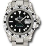 Rolex White Gold GMT-Master II 40 Watch – Diamond And Black Sapphire Bezel – Black Dial – Oyster Bracelet – 116759SANR