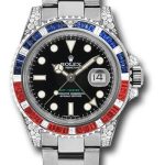 Rolex White Gold GMT-Master II 40 Watch – Sapphire Ruby Diamond Bezel – Black Dial – Oyster Bracelet – 116759SARU