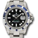 Rolex White Gold GMT-Master II 40 Watch – Diamond And Blue Sapphire Bezel – Black Dial – Oyster Bracelet – 116759SA