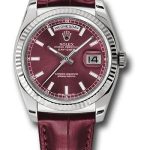 Rolex White Gold Day-Date 36 Watch – Fluted Bezel – Cherry Index Dial – Cherry Leather – 118139