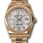 Rolex Pink Gold Day-Date 36 Watch – Domed Bezel – Meteorite Diamond Dial – President Bracelet – 118205