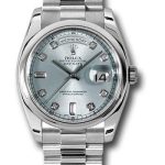 Rolex Platinum Day-Date 36 Watch – Domed Bezel – Glacier Blue Diamond Dial – President Bracelet – 118206 gladp