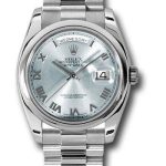 Rolex Platinum Day-Date 36 Watch – Domed Bezel – Glacier Blue Roman Dial – President Bracelet – 118206 glarp