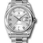Rolex Platinum Day-Date 36 Watch – Domed Bezel – Silver Diamond Dial – President Bracelet – 118206