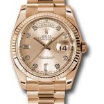 Rolex Pink Gold Day-Date 36 Watch – Fluted Bezel – Pink Champagne Diamond Dial – President Bracelet – 118235